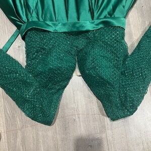 Green Satin and Lace Dress